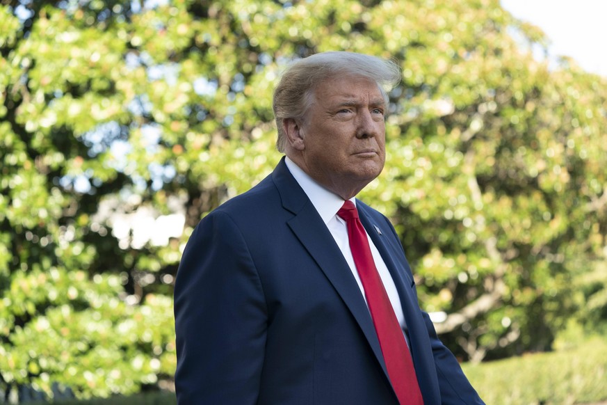 United States President Donald J. Trump speaks to the media on the South Lawn of the White House in Washington, DC before departing to attend a political event in Fayetteville, North Carolina on Satur ...