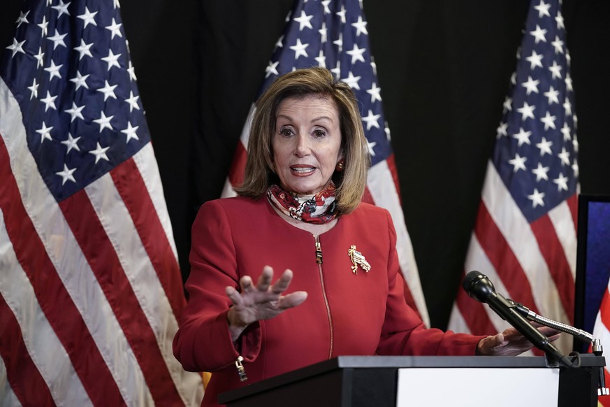 November 3, 2020, Washington, District of Columbia, USA: Speaker of the United States House of Representatives Nancy Pelosi Democrat of California, talks to reporters about Election Day results in rac ...