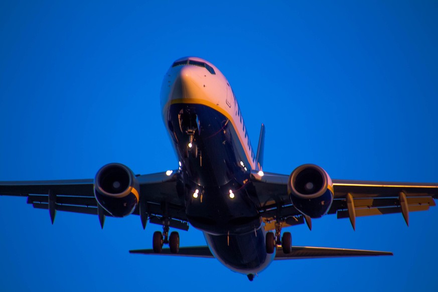Ryanair landing at Riga international Airport. Close up demonstrates how massive and gorgeous this aircraft it.