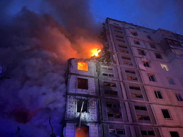 A view shows a heavily damaged residential building hit by a Russian missile, amid Russia&#039;s attack on Ukraine, in Uman, Cherkasy region, Ukraine April 28, 2023. Press service of the Interior Mini ...