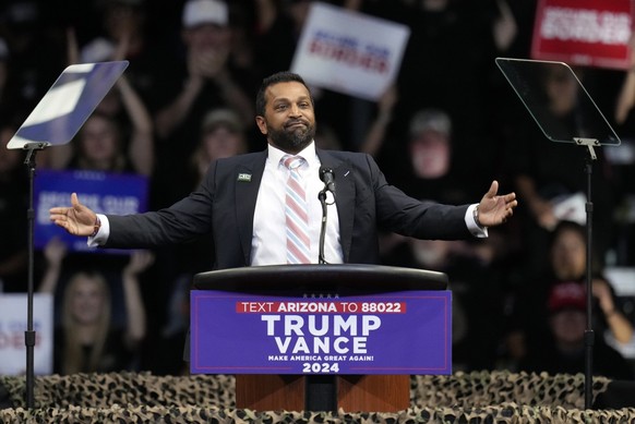 FILE - Kash Patel speaks before Republican presidential nominee former President Donald Trump at a campaign rally at the Findlay Toyota Arena Oct. 13, 2024, in Prescott Valley, Ariz. (AP Photo/Ross D. ...