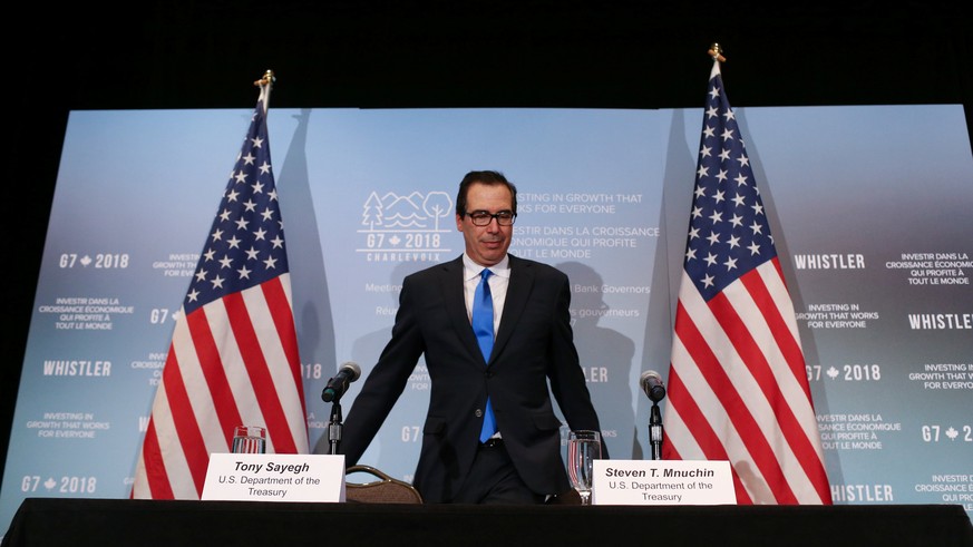 United States Secretary of the Treasury Steven Mnuchin arrives at a news conference after the G7 Finance Ministers Summit in Whistler, British Columbia, Canada, June 2, 2018. REUTERS/BEN NELMS
