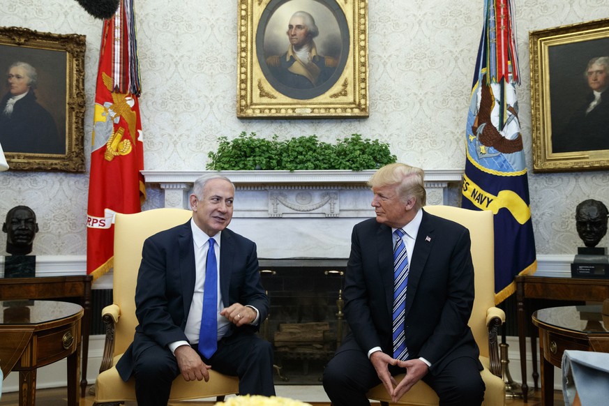 FILE - In this March 5, 2018, file photo, President Donald Trump meets with Israeli Prime Minister Benjamin Netanyahu in the Oval Office of the White House in Washington. After a rocky eight-year rela ...
