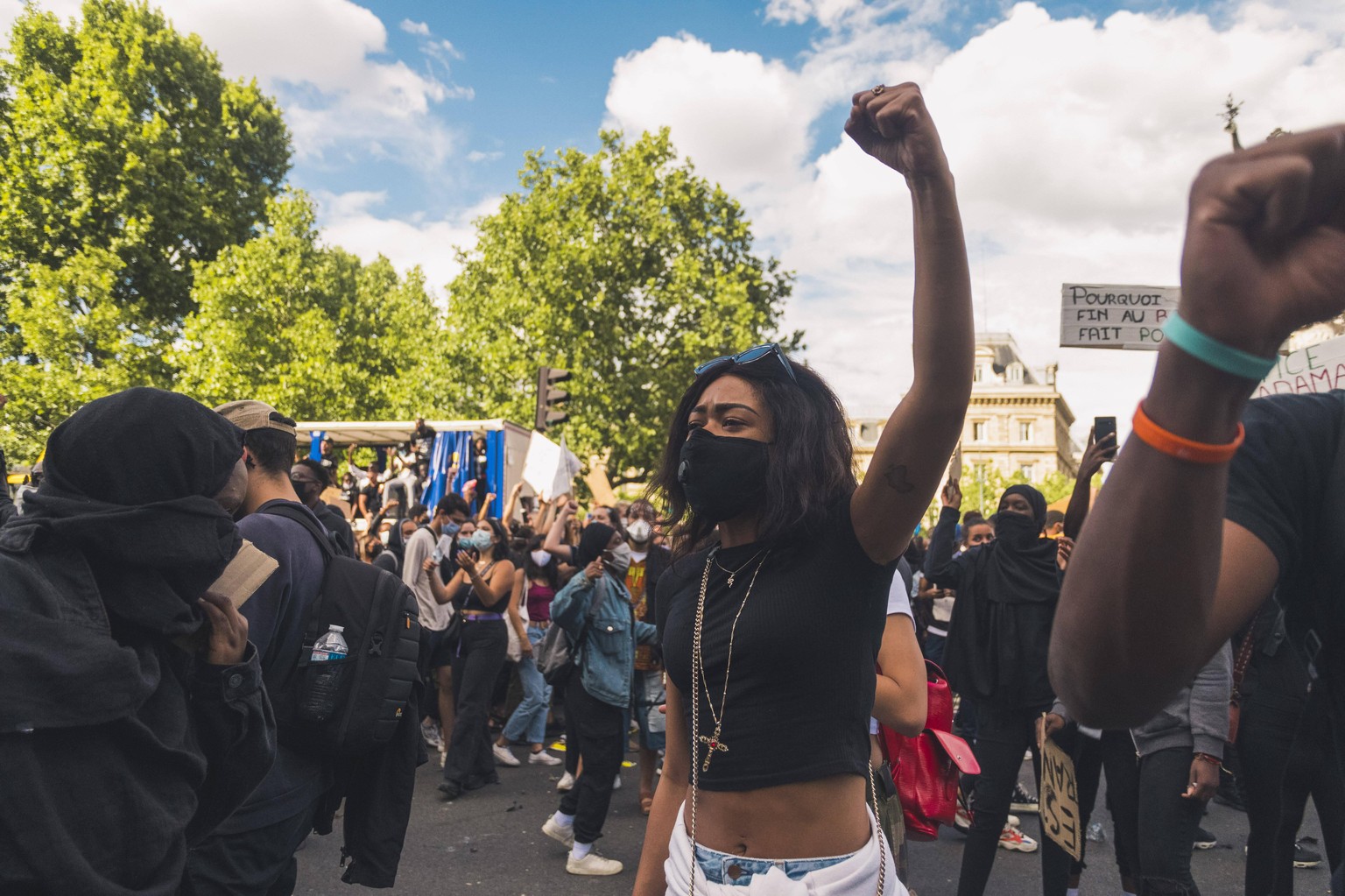 FRANCE - SOCIAL ISSUES - FIGHTING AGAINST RACISM Adama Traore, Georges Floyd: 30,000 people demonstrate against police violence in Paris. In spite of a ban by the police prefecture because of the Covi ...