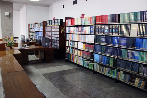 Pyongyang, North Korea - August 15, 2013: Audio resource section of the Grand People's Study House. Music from all over the world is available for listening within the room at audio players, including ...