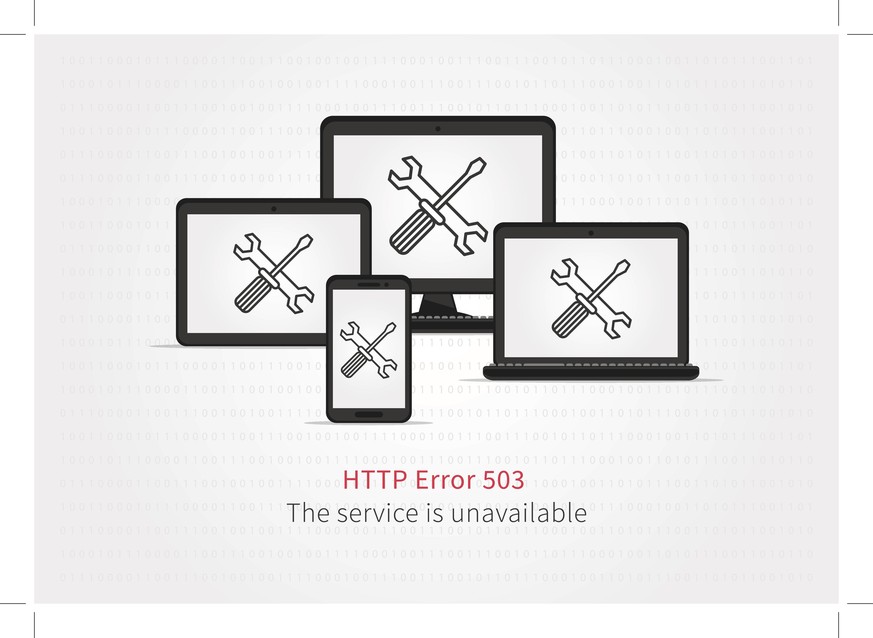 Error 503 page layout vector design. Website 503 page unavailable creative concept with electronic devices. Http 503 page service is unavailable creative design. Modern 503 page not found concept.