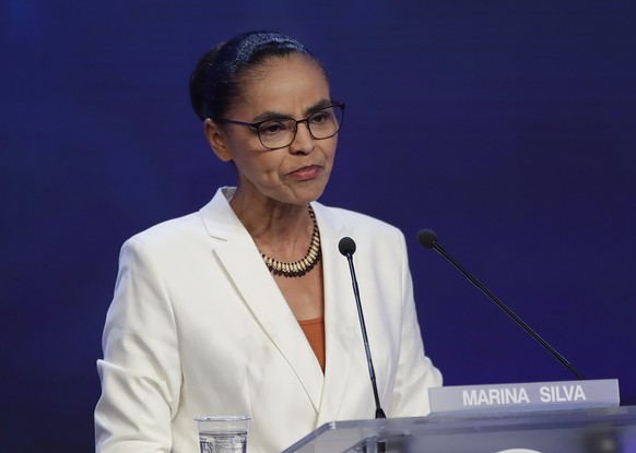 Former Environment Minister Marina Silva, who is running for president with the Sustainability Network Party, attends a presidential debate in Sao Paulo, Brazil, Thursday, Aug. 9, 2018. Brazil will ho ...