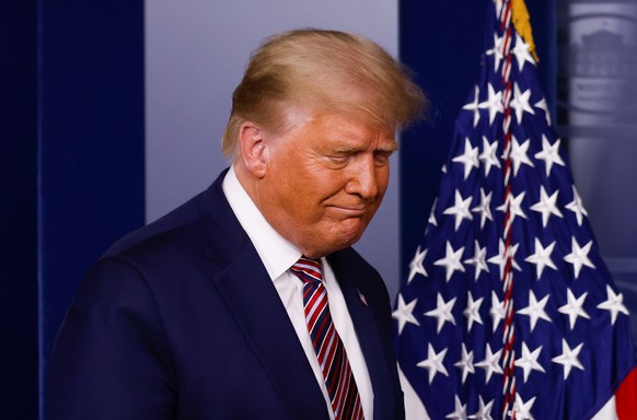 U.S. President Donald Trump arrives to address reporters about the 2020 U.S. presidential election results in the Brady Press Briefing Room at the White House in Washington, U.S., November 5, 2020. RE ...