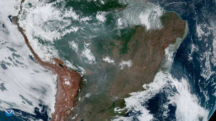 August 21, 2019, Amazon Rainforest: From 22,300 miles in space, s GOES16 captured this image of fires burning in the Amazon Rainforest today, August 21, 2019. Fires are raging at a record rate in Braz ...