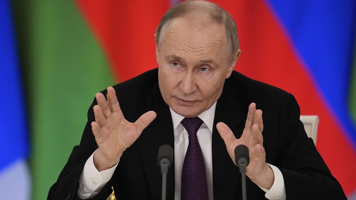 FILE - Russian President Vladimir Putin speaks during a news conference with Belarusian President Alexander Lukashenko following their talks at the Grand Kremlin Palace in Moscow, Russia, on March 13, ...