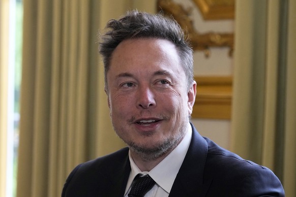 FILE - Twitter, now X. Corp, and Tesla CEO Elon Musk poses prior to his talks with French President Emmanuel Macron, May 15, 2023 at the Elysee Palace in Paris. Florida Gov. Ron DeSantis will announce ...