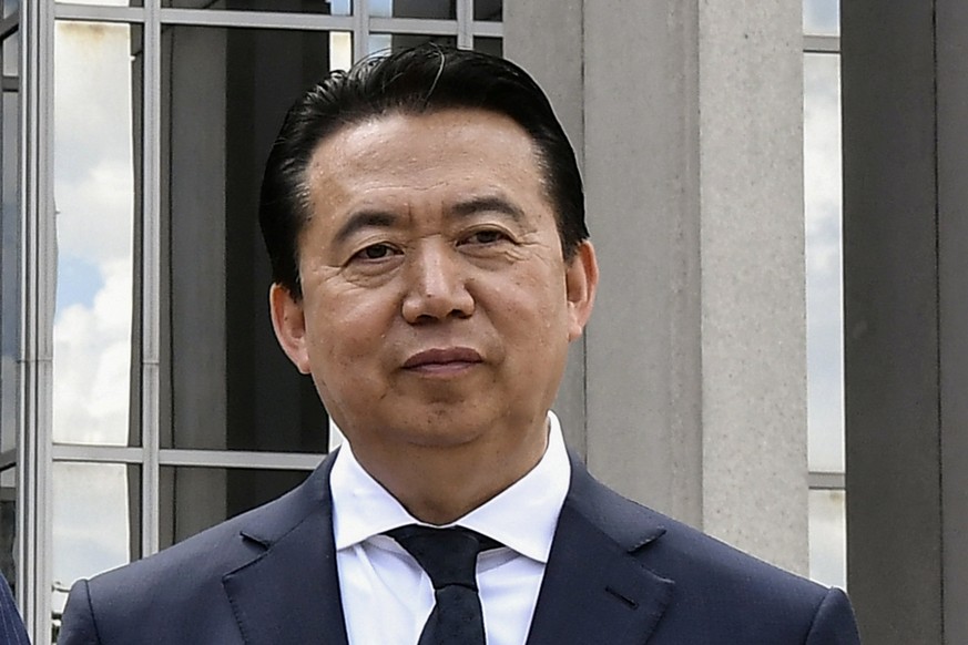 INTERPOL President Meng Hongwei poses during a visit to the headquarters of International Police Organisation in Lyon, France, May 8, 2018. Picture taken May 8, 2018. Jeff Pachoud/Pool via Reuters