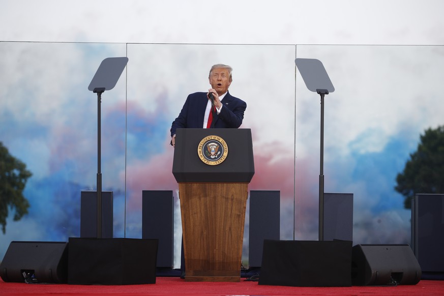 President Donald Trump speaks during a &quot;Salute to America&quot; event on the South Lawn of the White House, Saturday, July 4, 2020, in Washington. (AP Photo/Patrick Semansky)