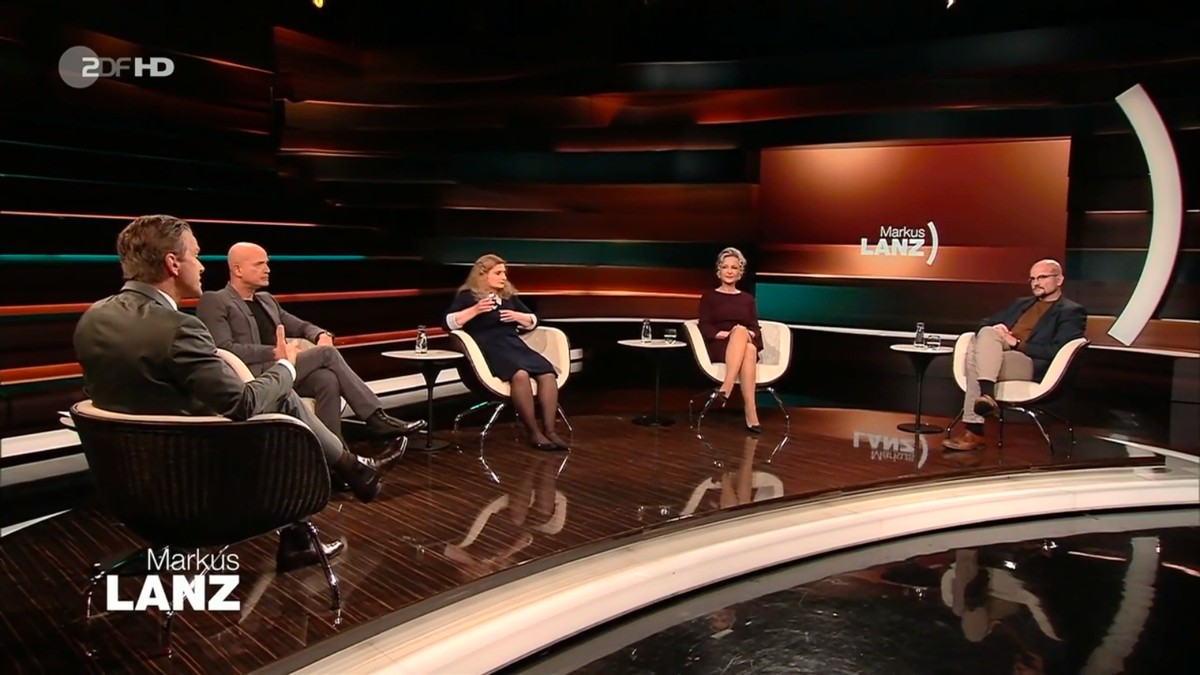 Die Gäste bei "Markus Lanz" (v.l.n.r.): Christian Berkel, Tina Chittom, Sandra Navidi und Prof. Dirk Brockmann. Zugeschaltet war noch Elmar Theveßen aus Washington.