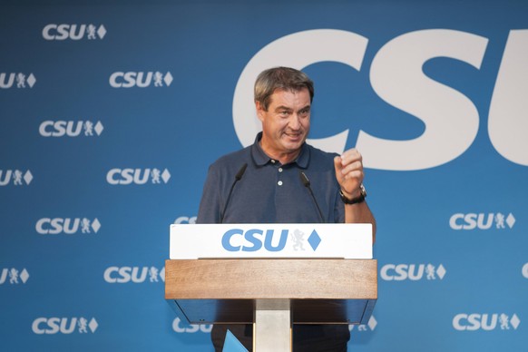 Muenchen, Bezirksparteitag mit Neuwahlen der CSU Muenchen im Hofbraeukeller es spricht Dr. Markus Soeder, Bayerischer Ministerpraesident *** Munich, district party conference with new elections of the ...