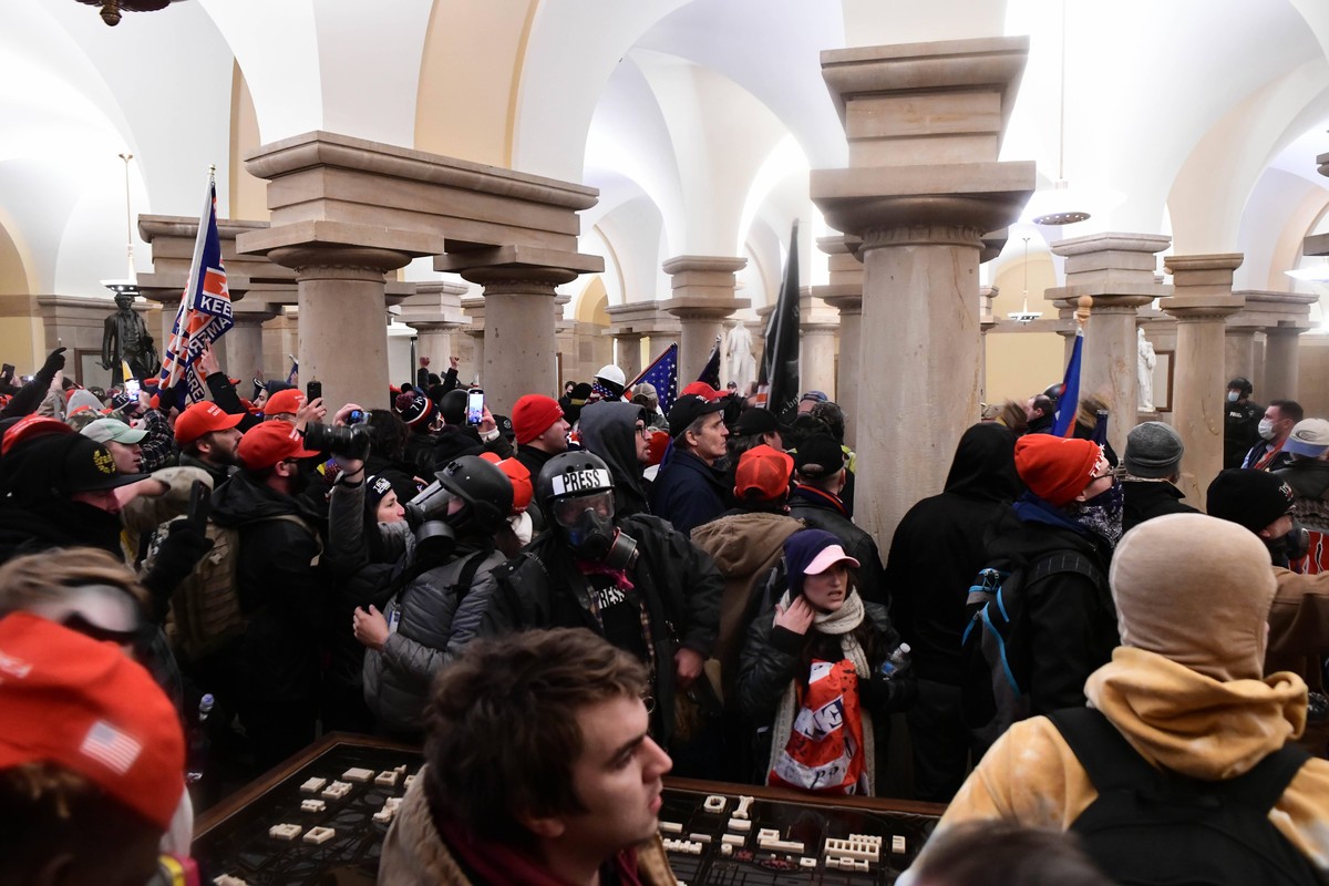 January 6, 2021, Washington, District of Columbia, USA: Pro-Trump mobs storm the US Capitol Wednesday, marauding in hallways, offices and forcing their way into Senate chambers in a stunning attempt t ...