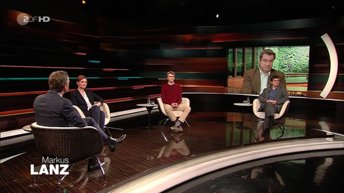 Gäste bei "Lanz" (v.l.n.r.): Simone Lange, Kai Lanz, Markus Söder und Prof. Gérard Krause.