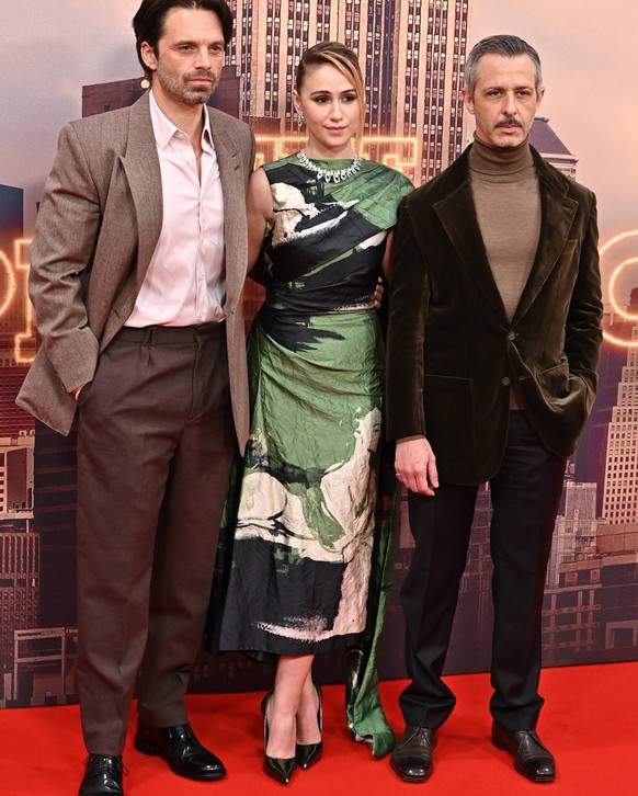 Sebastian Stan, Maria Bakalova and Jeremy Strong attends The Apprentice - Headline Gala during the BFI London Film Festival, at the Southbank Centre, Royal Festival Hall in London, England. UK. Tuesda ...