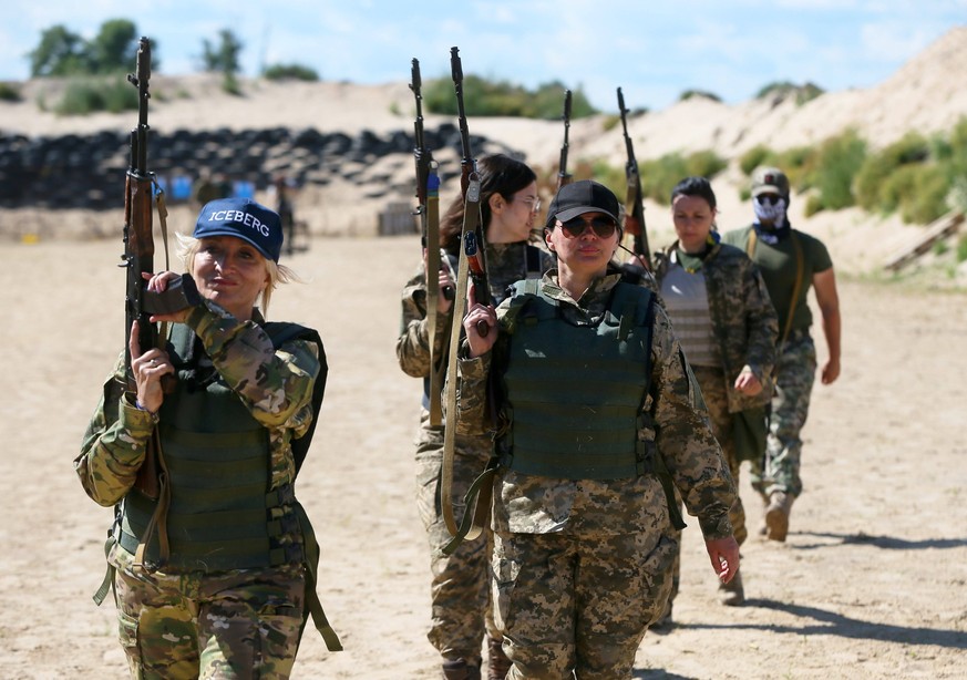 Training Session And Test Of New Military Uniforms Designed For Women Outside Of Kyiv, Amid Russia s Invasion Of Ukraine. Ukrainian female cadets wearing new military uniforms that was designed for wo ...