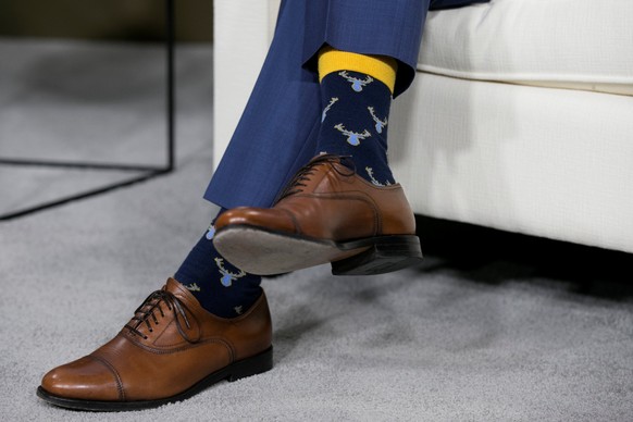 Canada&#039;s Prime Minister Justin Trudeau wears moose on his socks during the G7 Summit in the Charlevoix town of La Malbaie, Quebec, Canada, June 8, 2018. REUTERS/Christinne Muschi