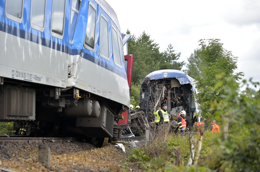 Two people died and seven are in the critical state after the collision of two trains near the village of Milavce between the stations Domazlice and Blizejov , Czech Republic, August 4, 2021. (CTK Pho ...