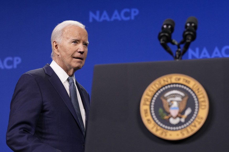 President Joe Biden takes the stage to speak at the 115th NAACP National Convention in Las Vegas, Tuesday, July 16, 2024. Biden tested positive for COVID-19 on Wednesday. (AP Photo/Susan Walsh)