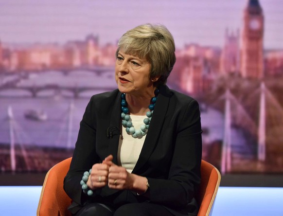 Britain's Prime Minister Theresa May appears on BBC TV's The Andrew Marr Show in London, Britain, January 6, 2019. Jeff Overs/BBC/Handout via REUTERS ATTENTION EDITORS - ATTENTION EDITORS - THIS IMAGE ...