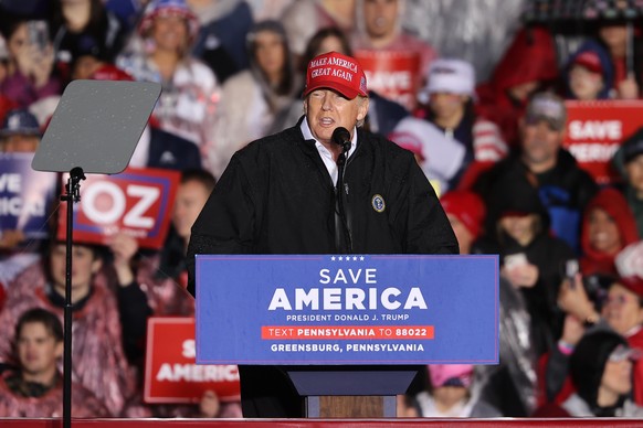 GREENSBURG, PA, USA - MAY 6: 45th US President Donald J. Trump speaks at the 'Save America' rally as he endorse Dr. Mehmet Oz for senate, in Greensburg of Pennsylvania, United States on May 6, 2022. T ...