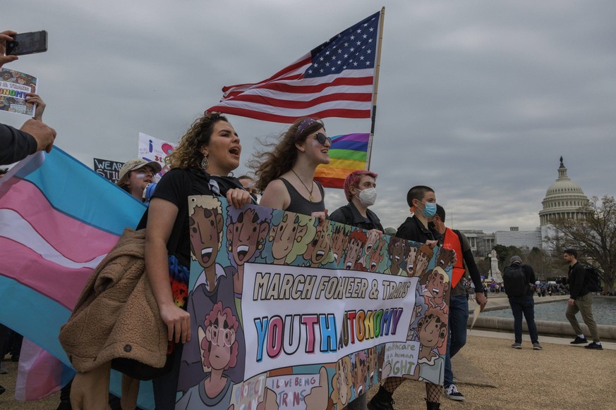DC March For Queer And Trans Youth Autonomy Queer &amp; transgender youth march from Union Station to U.S. Capitol grounds in Washington, D.C. on March 31, 2023, calling for autonomy following recent  ...