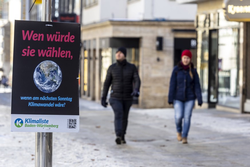 Ein Wahlplakat der Klimaliste Baden-Württemberg in Stuttgart. 