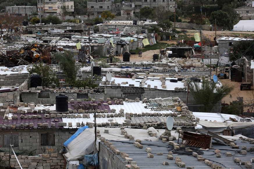 March 16, 2019 - Khan Younis, Gaza Strip, Palestinian Territory - A picture taken on March 16, 2019 shows a general view of Nahr al-Bared refugee camp during a rainy day in Khan Younis in the southern ...