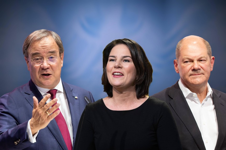 Wettkampf ums Kanzleramt: Armin Laschet (Union), Annalena Baerbock (Grüne) und Olaf Scholz (SPD) bewerben sich für die drei größten Parteien.   