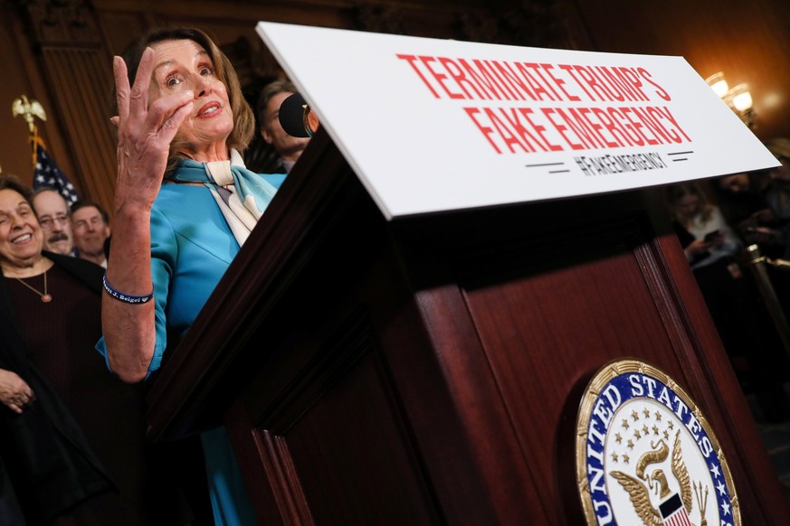 U.S. House Speaker Nancy Pelosi (D-CA) leads House Democrats in a news conference about their proposed resolution to terminate U.S. President Trump's Emergency Declaration on the southern border with  ...