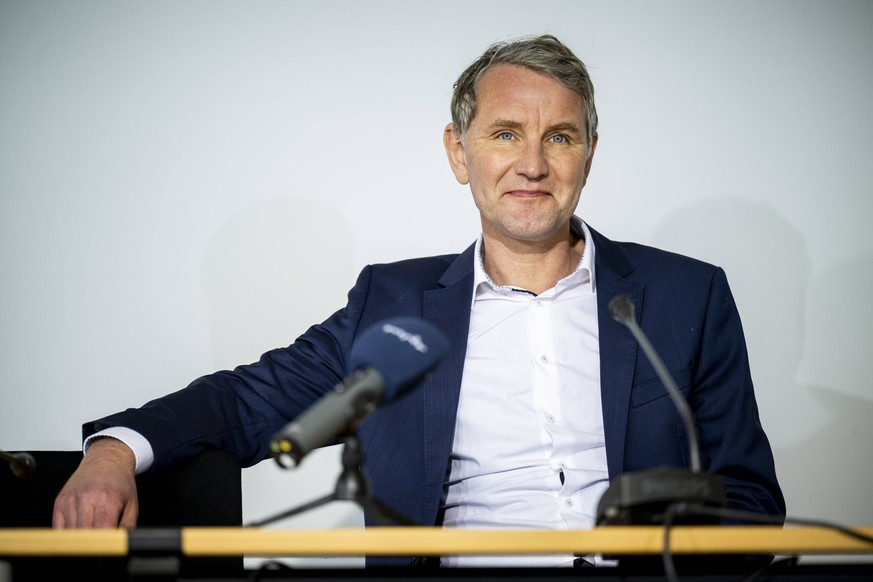 THÜRINGEN LANDESPRESSEKONFERENZ 08/03/2023 - Erfurt: Die Fraktionsvorsitzende der AfD im Thüringer Landtag, Björn Höcke AfD, in der Landespressekonferenz im Thüringer Landtag am 8. März 2023. / ______ ...