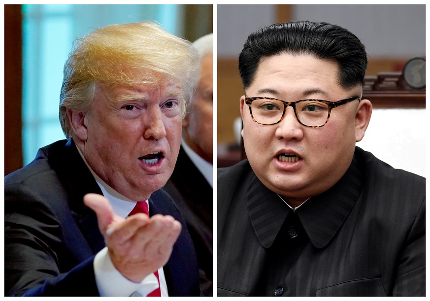 FILE PHOTO: A combination photo shows U.S. President Donald Trump and North Korea leader Kim Jong Un in Washignton, DC, U.S. May 17, 2018 and in Panmunjom, South Korea, April 27, 2018 respectively. RE ...
