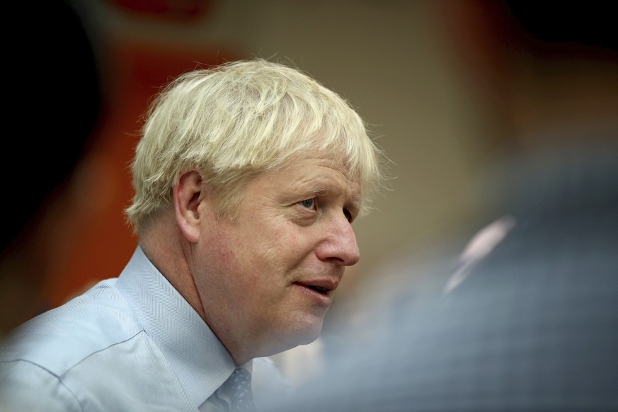 Britain&#039;s Prime Minister Boris Johnson visits Whipps Cross University Hospital in Leytonstone, east London, Wednesday Sept. 18, 2019. (Yui Mok/Pool via AP)