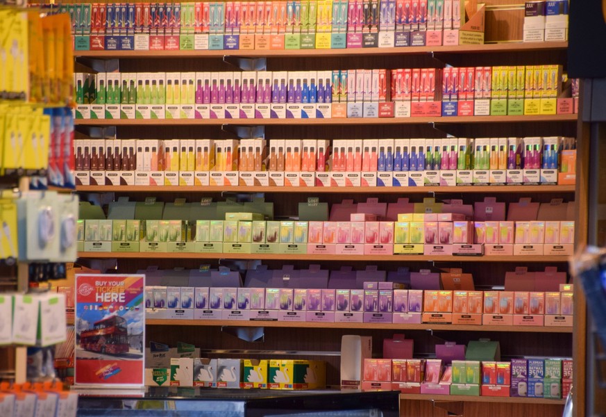 September 13, 2023, London, England, UK: A shop in central London displays colourful vapes as the UK is set to ban disposable vapes, which are seen as being aimed at children under 18, in addition to  ...