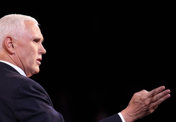 U.S. Vice President Mike Pence speaks during debate with Senator Kamala Harris, Democratic vice presidential nominee, at the U.S. vice presidential debate at the University of Utah in Salt Lake City,  ...