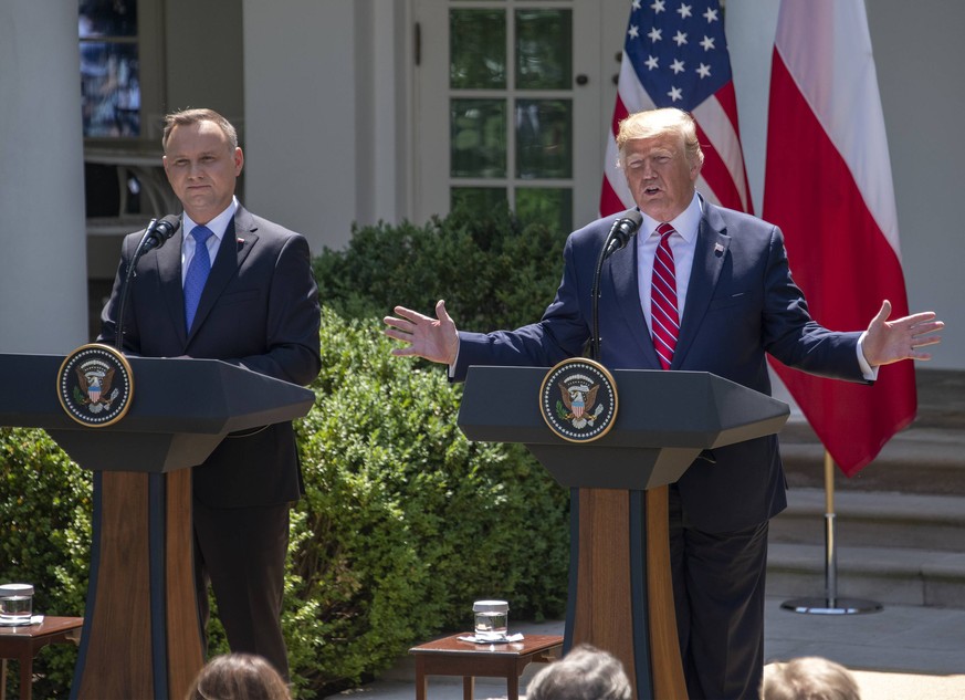 United States President Donald J. Trump and President Andrzej Duda of the Republic of Poland, conduct a joint press conference in the Rose Garden of the White House in Washington, DC on Wednesday, Jun ...