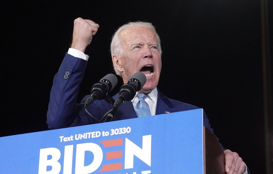 March 3, 2020, Los Angeles, California, USA: Former Vice President Joe Biden rallies his supporters on election night at the Baldwin Hills Recreation Center in Los Angeles on Tuesday, Mar. 3, 2020. Lo ...