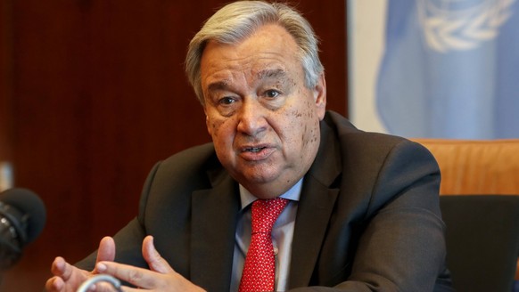 (180831) -- UNITED NATIONS, Aug. 31, 2018 -- UN Secretary General Antonio Guterres speaks during a joint interview with Chinese correspondents at the UN headquarters in New York, Aug. 30, 2018. Antoni ...