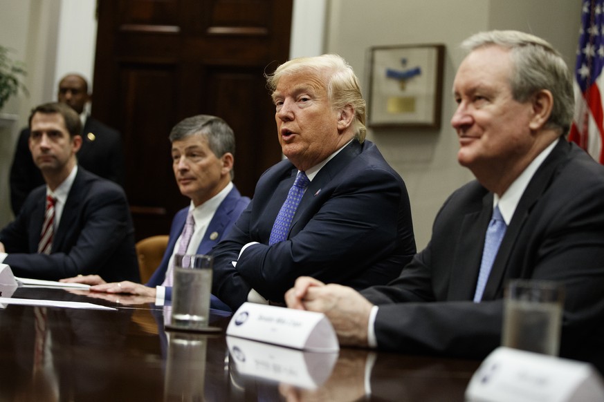 President Donald Trump speaks during a roundtable on the &quot;Foreign Investment Risk Review Modernization Act&quot; in the Roosevelt Room of the White House, Thursday, Aug. 23, 2018, in Washington.  ...