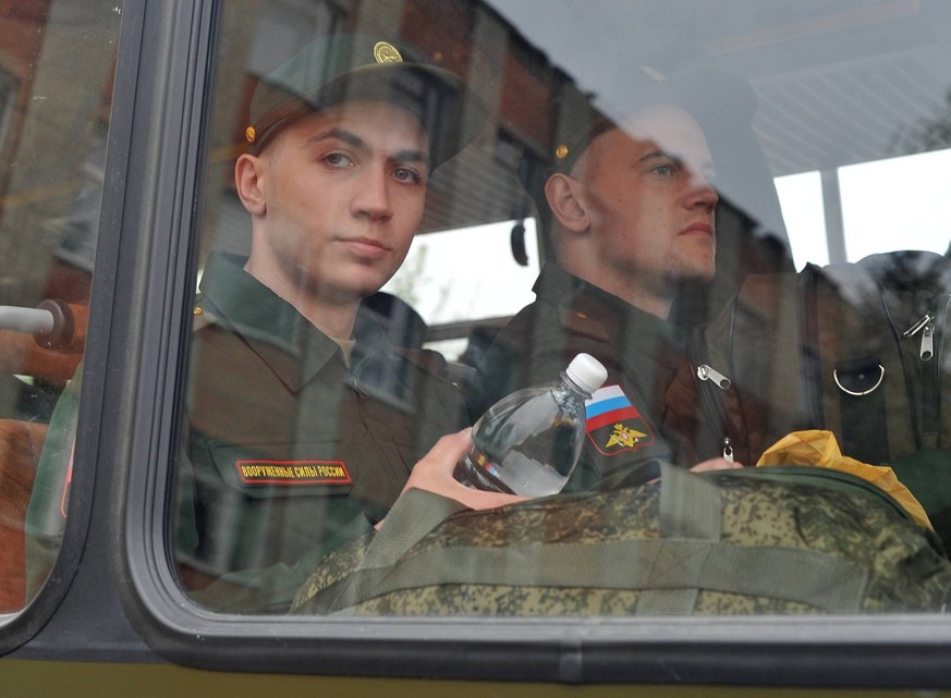 Russia Defence Conscription 8668515 24.04.2024 Conscripts called up for military service sit inside a bus before their departure for garrisons in Tambov region, Russia. On March, 31, Russian President ...