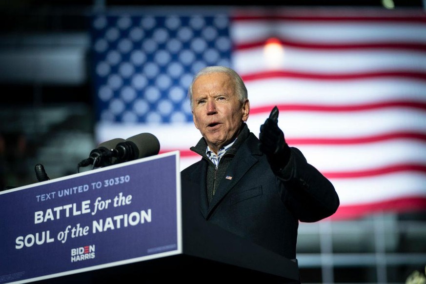 PITTSBURGH, PA - NOVEMBER 02: Democratic presidential nominee Joe Biden speaks during a drive-in campaign rally at Heinz Field on November 02, 2020 in Pittsburgh, Pennsylvania. One day before the elec ...