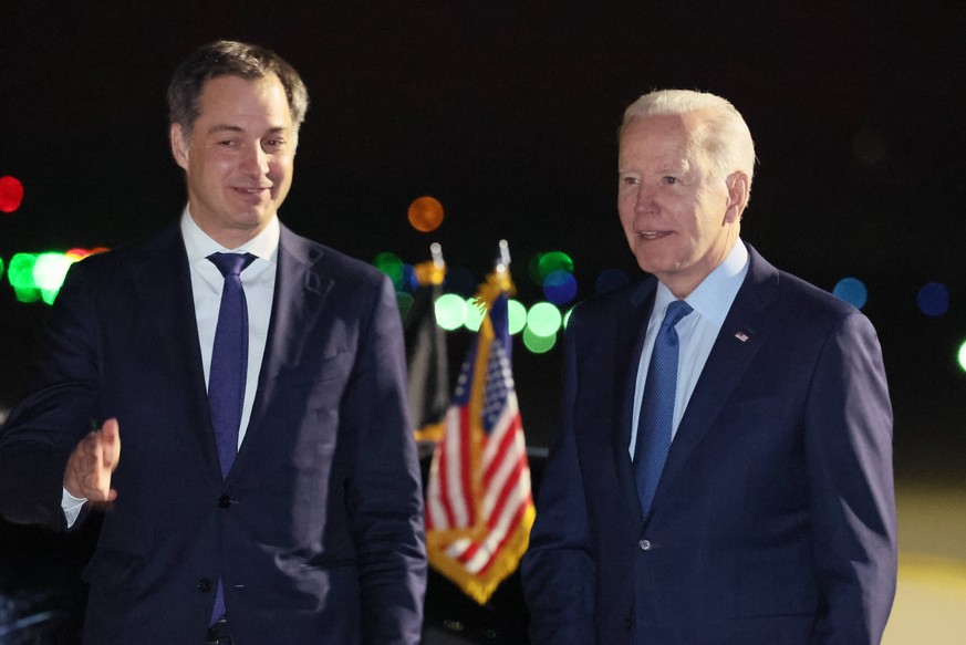 News Bilder des Tages Belgien, Premierminister Alexander De Croo empf�ngt Joe Biden am Milit�r-Flughafen Melsbroek Prime Minister Alexander De Croo and US President Joe Biden pictured at the arrival a ...