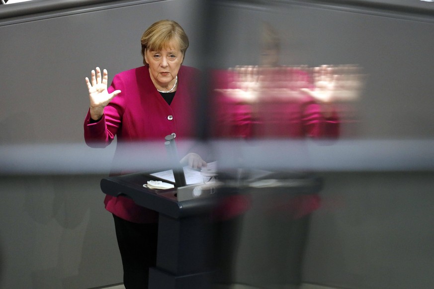 Bundeskanzlerin Angela Merkel am 25. März im Bundestag. 