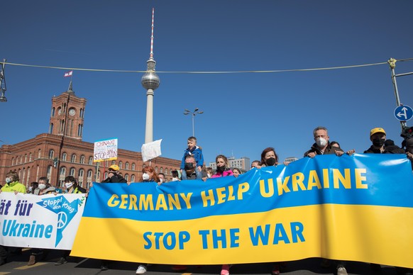 March 13, 2022, Berlin, Germany: On Sunday, people in Berlin voiced their condemnation of the ongoing Russian invasion of Ukraine. During an anti-war protest, protesters lined the streets in the Germa ...