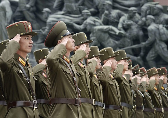©Kyodo/MAXPPP - 10/10/2019 ; Soldiers salute as they visit Mansu Hill in Pyongyang on Oct. 10, 2019, the 74th anniversary of the foundation of the Workers' Party of Korea. (Kyodo) ==Kyodo