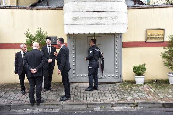 Security guards stand outside Saudi Arabia s consulate in Istanbul, Thursday, Oct. 11, 2018. Turkish officials have said they believe Saudi writer and government critic Jamal Khashoggi, was killed ins ...