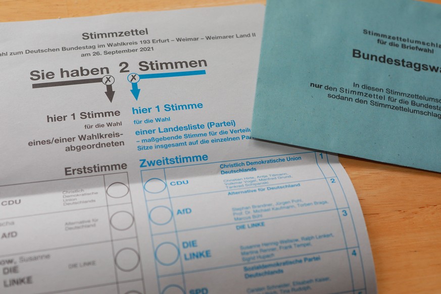 Erfurter Wahlbezirk, Briefwahlunterlagen, Wahlschein, Bundestagswahl *** Erfurt constituency, postal voting documents, ballot paper, Bundestag election